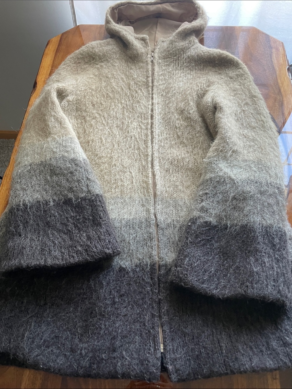 Vintage Icewool Brand 100% Wool Ombré Zip Up Sweater Jacket Hoodie Bell Sleeves
